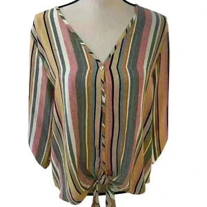 West Kei Striped Tie Front Top NWT